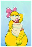  balls blue_eyes bow cum koopa koopalings lips male mario_bros nintendo nokemop pearls scalie thick_thighs video_games wendy_o_koopa wide_hips yellow_skin 