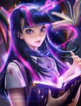  banned_artist black_hair book horn long_hair multicolored_hair my_little_pony my_little_pony_friendship_is_magic personification pink_hair purple_eyes sakimichan solo twilight_sparkle 