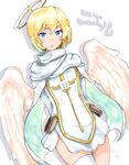  angel angel_wings arms_behind_back bad_id bad_pixiv_id blonde_hair blue_eyes buchi_imori character_name cowboy_shot dated dutch_angle halo highres niel_(sennen_sensou_aigis) sennen_sensou_aigis short_hair solo white_background wings 