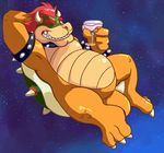  anthro armpits barefoot bowser chubby claws cup dragon drink gums hair horn hybrid king koopa male mario_bros nintendo one_eye_closed outer_space relaxing reptile royalty scalie sharp_claws sharp_teeth shell short_hair smile solo spikes star teeth thegreatmatsutzu toe_claws turtle video_games 
