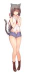  absurdres animal_ears ankle_boots black_hair boots brown_eyes brown_footwear cat_ears cat_tail cocoa_(cafe-hotcocoa) cross-laced_footwear highres lace-up_boots long_hair original shorts sleeveless solo tail 