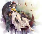  bird black_hair hat japanese_clothes ko_kita scarf shameimaru_aya short_hair solo tokin_hat touhou wings yellow_eyes 