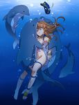  armlet bestiality bikini bikini_around_one_leg bikini_pull blue_eyes bracelet braid breasts brown_hair bubble cum cum_in_pussy dolphin dolphin_penis double_penetration erection floating_hair granblue_fantasy hat hetero jewelry jpeg_artifacts lecia_(granblue_fantasy) long_hair medium_breasts one_eye_closed peaked_cap penis sandals sex solo_focus squemezzo swimsuit underwater underwater_sex 