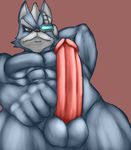  abs anthro armpits balls canine erection eye_patch eyewear fur hair long_penis looking_down male mammal manly mohawk muscles nintendo nude pecs penis raised_arm short_hair solo star_fox thevillager video_games wolf wolf_o&#039;donnell 