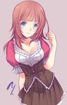  atelier_(series) atelier_rorona blue_eyes brown_hair brown_skirt corset no_hat no_headwear pink_background playing_with_hair rororina_fryxell short_hair skirt smile solo yuuki_mitsuru 