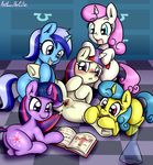  2015 absurd_res anibaruthecat anus beaker blue_eyes blue_hair blush book butt clitoris colgate_(mlp) cub cutie_mark dock equine female female/female feral flask friendship_is_magic gaping gaping_pussy glass group hair hi_res hooves horn inside lemon_hearts_(mlp) lying mammal moondancer_(mlp) multicolored_hair my_little_pony on_back open_mouth pink_hair purple_eyes pussy pussy_juice smile spread_legs spreading twilight_sparkle_(mlp) twinkleshine_(mlp) two_tone_hair underhoof unicorn young 