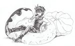  chocolate_doughnut crosshatching doughnut eating food french_cruller greyscale hairband in_food jojo_no_kimyou_na_bouken looking_away male_focus miniboy monochrome narancia_ghirga niku_harumaki pants pinky_out shoes sitting sketch sleeveless wrist_cuffs 