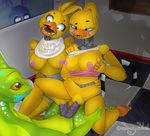  2015 animatronic anthro areola avian big_breasts bird bonnie_(fnaf) breasts chica_(fnaf) chicken erect_nipples erection female five_nights_at_freddy&#039;s five_nights_at_freddy&#039;s_2 lagomorph lizard machine male mammal multi_penis nipples penetration penis pussy rabbit reptile robot saucysloth scalie sex toy_chica_(fnaf) vaginal vaginal_penetration video_games 
