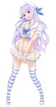  bikini_top breasts cuffs hair_ribbon idolmaster idolmaster_(classic) large_breasts long_hair musashimaru purple_hair ribbon shijou_takane skirt solo striped striped_legwear thighhighs 