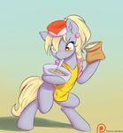  2015 alasou apron baking bipedal blonde_hair bowl derpy_hooves_(mlp) ear_piercing equine female feral flour friendship_is_magic fur grey_fur hair hat horse mammal mouth_hold my_little_pony piercing pony solo whisk yellow_eyes 