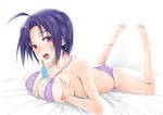  ahoge bad_id bad_pixiv_id barefoot bed bed_sheet between_breasts black_hair breast_squeeze breasts chou_(meteorite3) covered_nipples feet food full_body idolmaster idolmaster_(classic) large_breasts legs_up looking_at_viewer lying melting miura_azusa on_stomach open_mouth popsicle red_eyes saliva solo the_pose tongue underwear underwear_only white_background 
