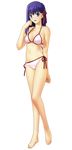  absurdres bikini fate/stay_night fate_(series) full_body highres matou_sakura navel official_art open_mouth pink_bikini purple_eyes purple_hair purple_ribbon ribbon side-tie_bikini solo swimsuit takeuchi_takashi transparent_background 