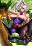  alternate_costume animal_ears areolae battle_bunny_riven black_legwear breasts breasts_outside broken broken_sword broken_weapon bunny_ears bunny_girl bunnysuit feet folded_ponytail highres large_breasts league_of_legends mr_h.l. nipples pantyhose riven_(league_of_legends) sexually_suggestive short_hair silver_hair soles solo sword weapon 