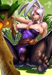  alternate_costume animal_ears areolae battle_bunny_riven breasts breasts_outside broken broken_sword broken_weapon bunny_ears bunny_girl bunnysuit clitoris feet folded_ponytail highres large_breasts league_of_legends mr_h.l. nipples no_panties pantyhose pussy pussy_juice riven_(league_of_legends) short_hair silver_hair soles solo sword weapon 