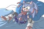  angelofhapiness bed blush bulge clothing crossdressing cum footwear green_eyes male open_mouth penis sonic_(series) sonic_the_hedgehog tears 