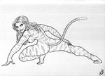  anthro areola back breasts butt feline female fur hair hand_on_thigh humanoid long_hair looking_at_viewer mammal marvel monochrome nipples nude simple_background solo source_request stripes tiger tigra unknown_artist white_background 