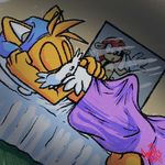  2013 amuzoreh blue_eyes bulge clothing gloves mighty_the_armadillo miles_prower penis sleeping sonic_(series) 