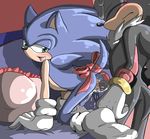  anal anal_penetration angelofhapiness bed blush chest_tuft clothing cum footwear fur gloves green_eyes male open_mouth penetration penis ribbons shadow_the_hedgehog sonic_(series) sonic_the_hedgehog tuft 