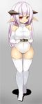  breasts commentary_request covered_nipples curvy d: demon_girl demon_horns elbow_gloves gloves highres horns large_breasts leotard open_mouth oppai_loli original pointy_ears puffy_nipples purple_hair red_eyes sawati solo succubus thighhighs yuna_(sawati) 