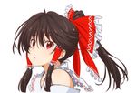  bow brown_hair close-up detached_sleeves face hair_bow hair_tubes hakurei_reimu japanese_clothes long_hair looking_at_viewer miko open_mouth ponytail red_eyes solo touhou upper_body yamaguchi_satoshi 