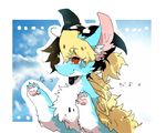  blonde_hair blue_fur dragon fur hair kemono long_hair pipisan red_eyes 