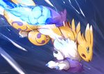  ambiguous_gender anthro black_sclera blue_eyes claws clothing digimon elbow_gloves gloves open_mouth renamon solo waddledox 