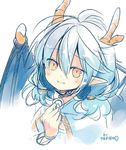  blue_hair dragline dragon_girl dragon_horns dragon_wings horns ole_tower orange_eyes pointy_ears short_hair simple_background smile solo upper_body white_background wings yuzuki_gao 