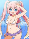  angelic_buster bikini blue_eyes character_request fang long_hair maplestory nekono_rin pink_hair swimsuit twintails 