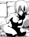  1girl bowl breasts fairy_tail floor humiliation kneeling leash lisanna_strauss monochrome nude short_hair sitting slave sweat tied_up wall 