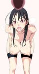  1girl bad_id bad_pixiv_id black_hair blush breast_grab breasts censored grabbing hanging_breasts hetero highres large_breasts leaning_forward navel nipples nude open_mouth original penis penis_awe red_eyes saliva shino_(comic_penguin_club) smile 