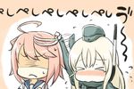  &gt;_&lt; ahoge annoyed bad_id bad_twitter_id blush closed_eyes commentary_request engiyoshi flying_sweatdrops hat hitting i-58_(kantai_collection) jacket kantai_collection multiple_girls no_eyes pink_hair pout school_uniform serafuku shaded_face short_hair tears translated u-511_(kantai_collection) uu~ 