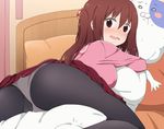  ass black_legwear blush body_pillow breasts brown_eyes brown_hair cat_pillow commentary_request ebina_nana from_behind highres himouto!_umaru-chan large_breasts long_hair looking_at_viewer looking_back lying masturbation on_stomach open_mouth panties panties_aside panties_under_pantyhose pantyhose pillow pillow_hug pussy saliva skirt solo spread_legs sweat tears twintails underwear wavy_mouth white_panties yasunao_(yasunao-z) 