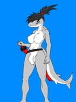  breasts clothing dickgirl fish i-am-that-japanesse intersex inverted_nipples jacqueline japanese_clothing kimono marine melee_weapon nipples penis shark sword uncut weapon 