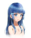  aoki_reika blue_eyes blue_hair collarbone flat_chest galibo hair_ornament hairclip long_hair precure smile smile_precure! solo topless upper_body white_background 