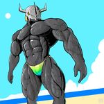  abs bada-butterfly beach blackwargreymon cloud digimon dragon male muscles nipples nude pose seaside sky 