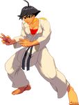  1girl ahoge aliasing black_belt black_hair breasts female fighting_stance karate large_breasts makoto makoto_(street_fighter) pixel_art sarashi short_hair simple_background solo street_fighter transparent_background 