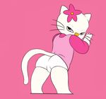  anthro butt clothing feline female fur hello_kitty_(character) looking_at_viewer looking_back mammal pink_background pink_eyes presenting renabu simple_background solo 