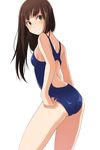  ass brown_hair competition_swimsuit from_behind green_eyes highres idolmaster idolmaster_cinderella_girls long_hair looking_back meganei one-piece_swimsuit shibuya_rin solo swimsuit 