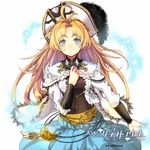  ahoge ari0w0 blonde_hair blue_eyes brooch company_name copyright_name hat_feather jewelry long_hair looking_at_viewer navel official_art original see-through solo tenkuu_no_craft_fleet 