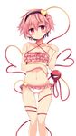  bikini blush downscaled eyeball frilled_bikini frills hairband heart heart-shaped_pupils heart_of_string highres komeiji_satori looking_at_viewer maturiuta_sorato md5_mismatch midriff navel panties pink_eyes pink_hair resized simple_background smile solo string swimsuit symbol-shaped_pupils third_eye touhou underwear white_background 