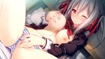  1girl artist_request astronauts blush breast_grab breast_hold breasts censored character_request chloe_oudiaar dutch_angle female_ejaculation game_cg indoors kokusan_moyashi masturbation nipple nipples one_eye_closed orgasm panties panties_aside red_eyes rozea_(graphmelt) silver_hair solo source_request spread_legs striped_panties tou_no_shita_no_exercitus underwear wince 