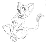  akunim anthro black_and_white breasts carol_tea cat feline female freedom_planet looking_at_viewer mammal monochrome nude sitting smile solo video_games 
