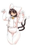  anchors animal_costume animal_ears bell blush brown_hair cat_ears cat_tail chen highres multiple_tails one_eye_closed pajamas short_hair simple_background sketch smile solo tail touhou white_background 