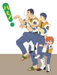  2boys black_hair cigarette gotou_kiichi izumi_noa kidou_keisatsu_patlabor multiple_boys necktie orange_hair parody pose shimashiro shinohara_asuma smoking sweatdrop uniform watch wristwatch yotsubato! yotsubato!_pose younger 