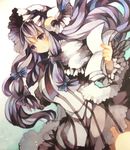  bad_id bad_pixiv_id book bow crescent crescent_hair_ornament hair_bow hair_ornament highres long_hair patchouli_knowledge purple_eyes purple_hair sash solo touhou wiriam07 