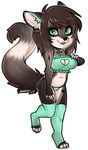  2015 breasts brown_fur brown_hair canine clothed clothing collar digital_media_(artwork) female ffion fur green_eyes hair legwear mammal midriff navel on_one_leg panties simple_background solo standing stockings underwear white_background wolf xenthyl 