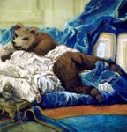  2013 ambiguous_gender bear bed brown_fur carpet feral fur honey inside looking_at_viewer mammal parody paws solo textubs_(artist) 
