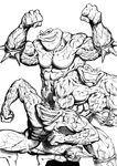  abs amphibian andreygorkovenko anthro battletoads biceps bottomless brown_eyes brown_skin clothed clothing crouching eyewear flexing glasses green_eyes green_skin grin group half-dressed looking_at_viewer male muscles nude pads pecs pimple_(battletoads) rash_(battletoads) smile standing sunglasses teeth toad toned topless vein video_games wristband zitz_(battletoads) 