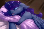  2015 blue_hair drooling equine eyes_closed eyeshadow female friendship_is_magic hair hi_res horn hug lying makeup mammal my_little_pony princess_luna_(mlp) renatetherat saliva sleeping solo sparkles winged_unicorn wings 