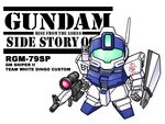  character_name chibi copyright_name gm_sniper_ii gun gundam gundam_side_story:_rise_from_the_ashes mecha no_humans scope shield simple_background sniper_rifle solo stolas_(lemegeton) weapon 